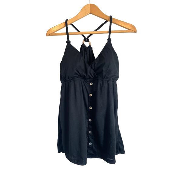 Self Esteem black babydoll tank top solid lightweight y2k buttons padded Size L - Picture 1 of 8